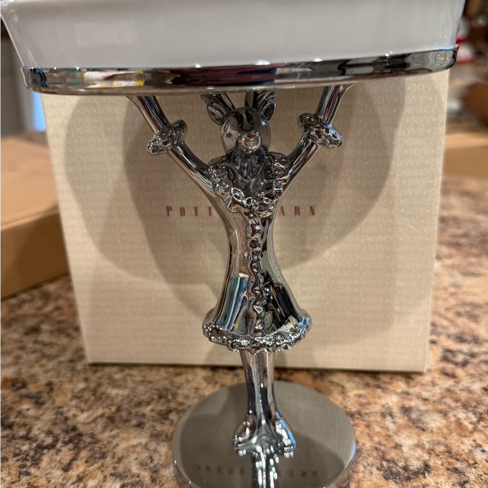Pottery Barn Reindeer Pedestal Soap Dish Holder Metal Holiday Chromatic Metal